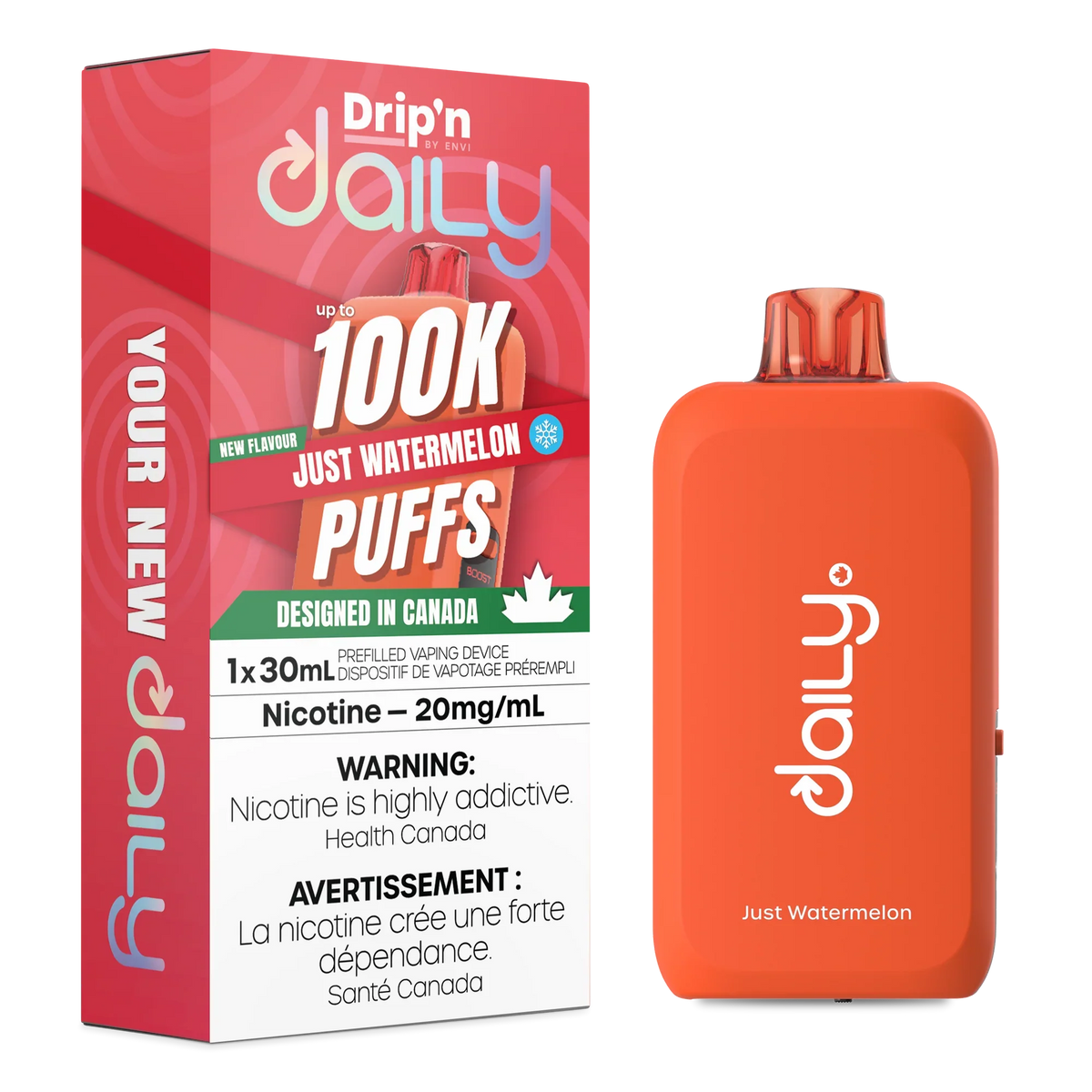 Just Watermelon : Drip'n Daily Disposable Vape| 30mL 100K Puff | 20 mg Nicotine