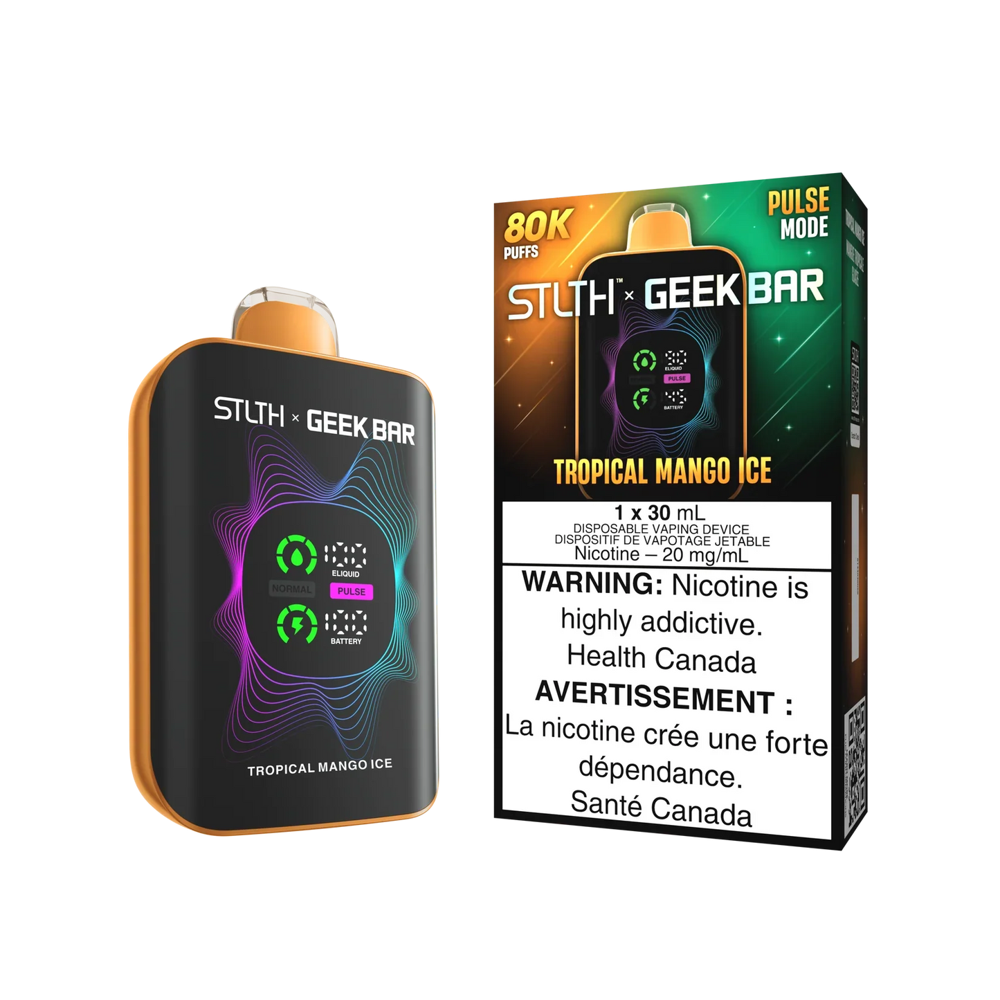 Tropical Mango Ice STLTH Geek Bar 80K disposable vape device