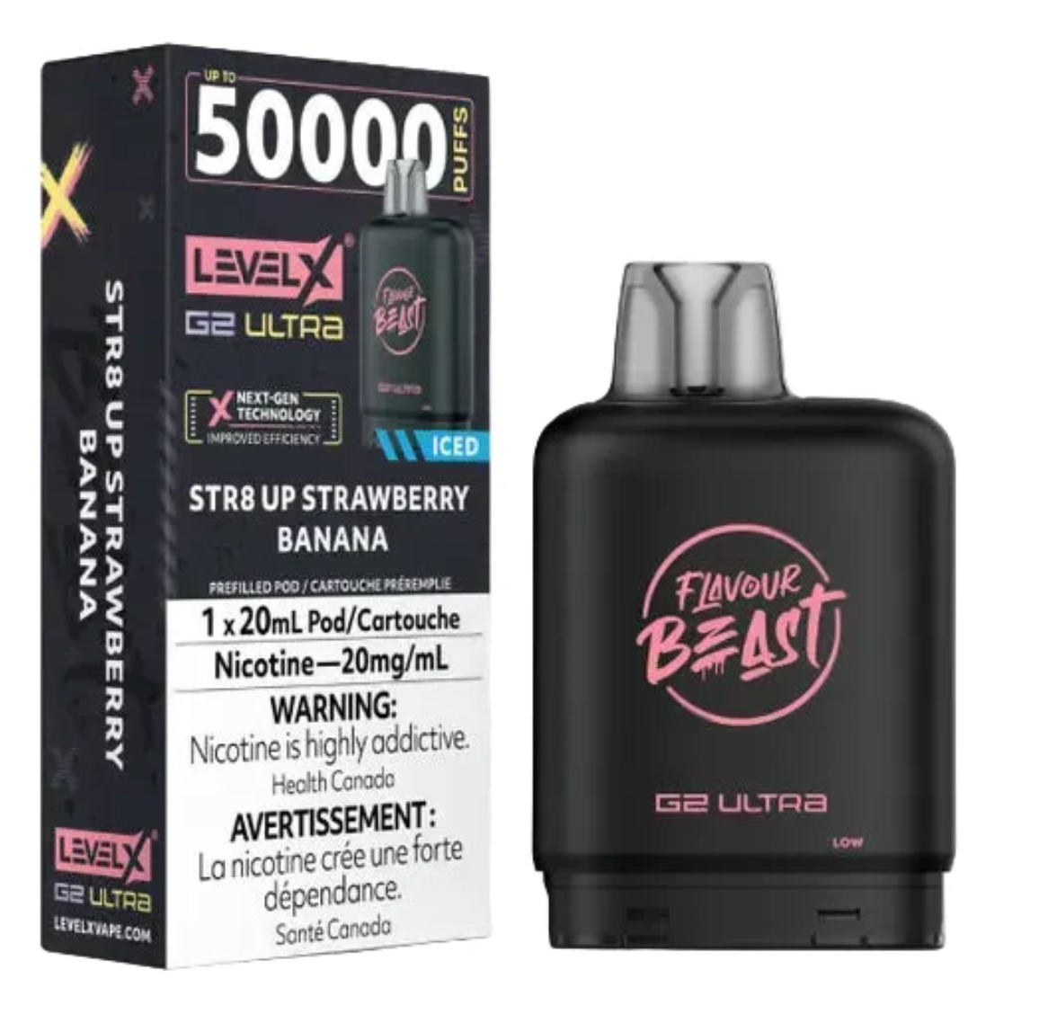 STR8 UP Strawberry banana ice - Flavour Beast Level X G2 Ultra 50k POD - (Without battery)