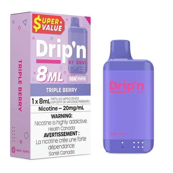 Drip'n by Envi 8ML Disposable Vape 16k Puffs - Triple Berry 20MG