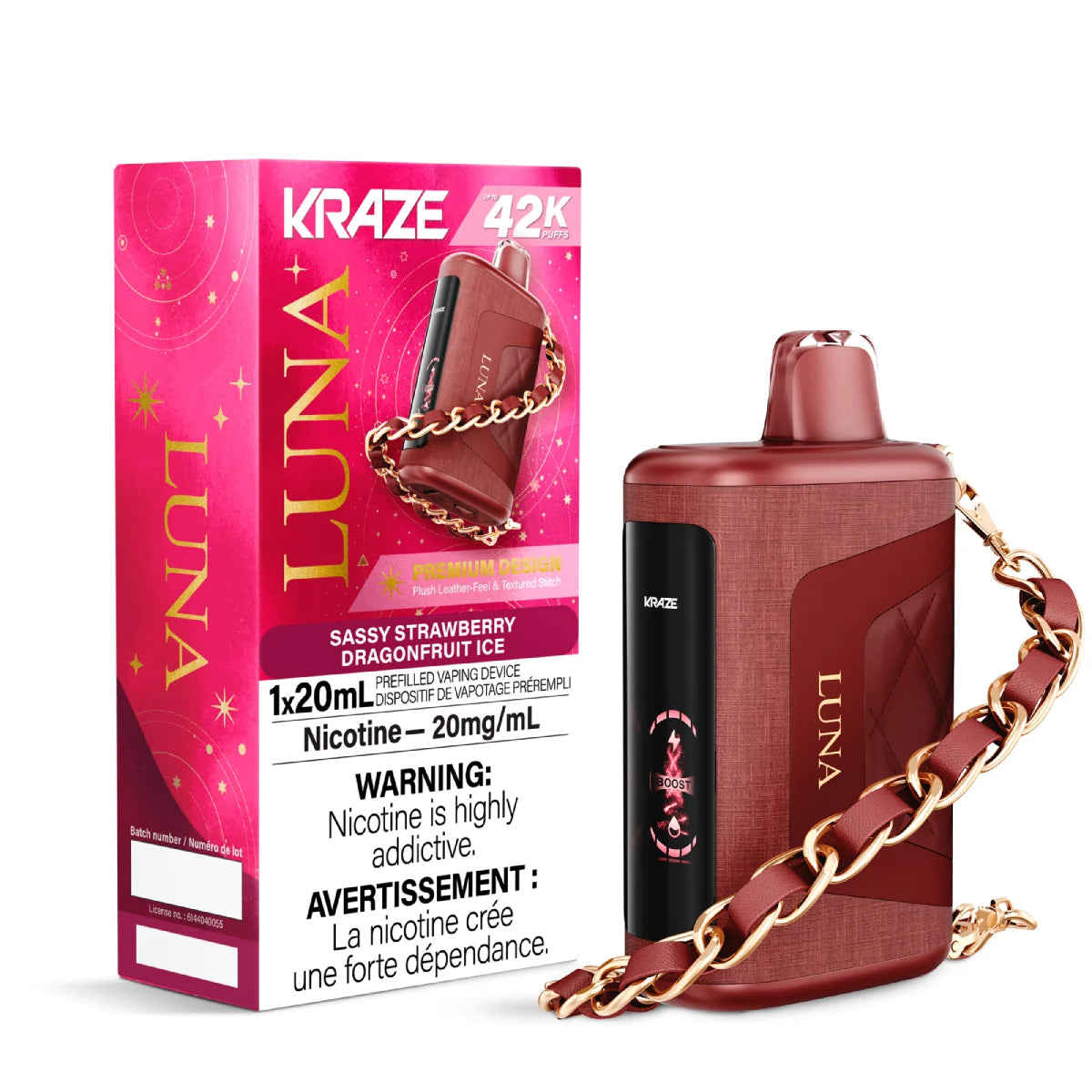 Sassy Strawberry Dragonfruit Ice - Kraze Luna 42k Disposable Vape