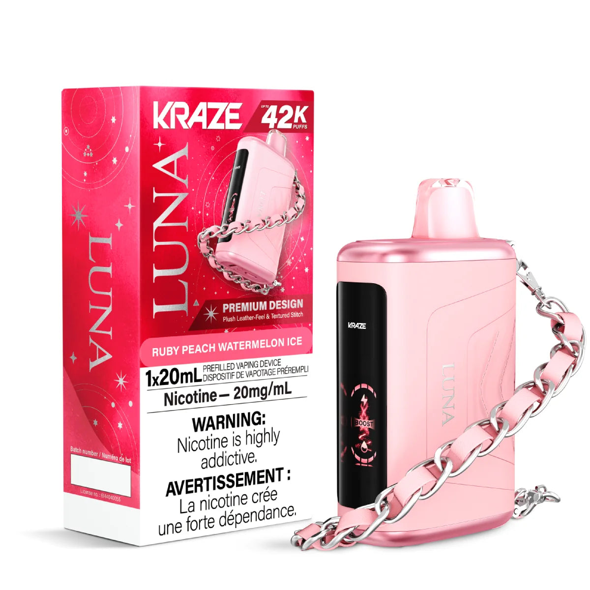 Ruby Peach Watermelon Ice - Kraze Luna 42k Disposable Vape - ( 20ML/20Mg)
