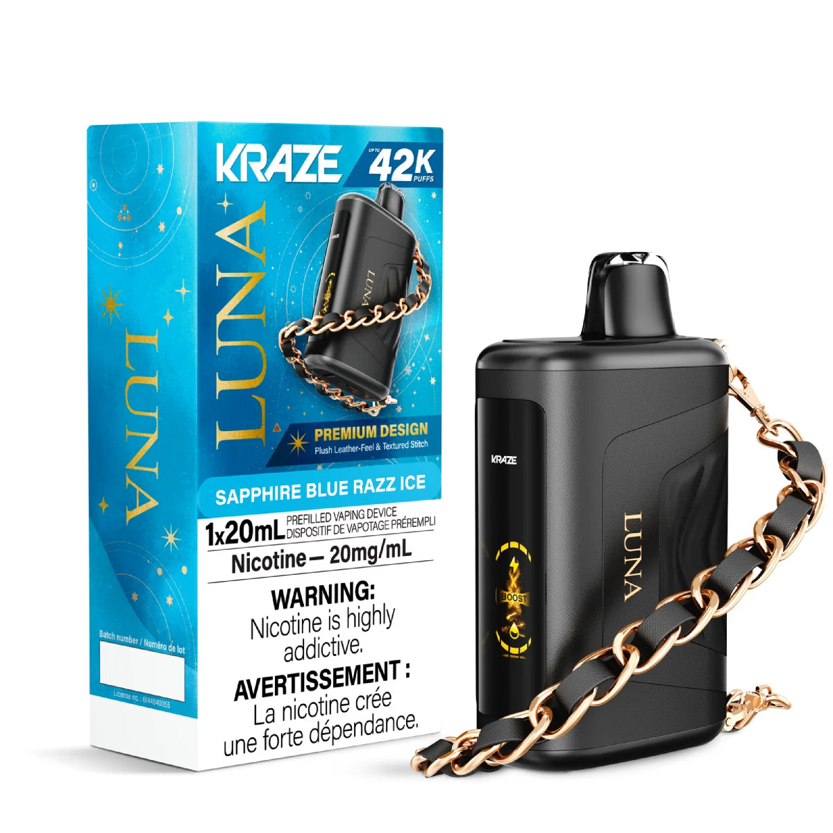 Sapphire Blue Razz Ice - Kraze Luna 42k Disposable Vape ( 20ML/20MG)