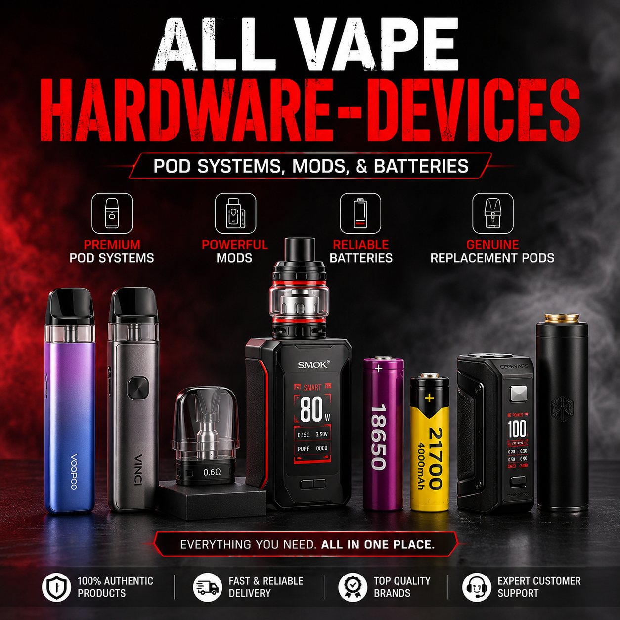 All Vape Hardware-Devices -  Starter Kit, Pod Systems, Mods, & Batteries