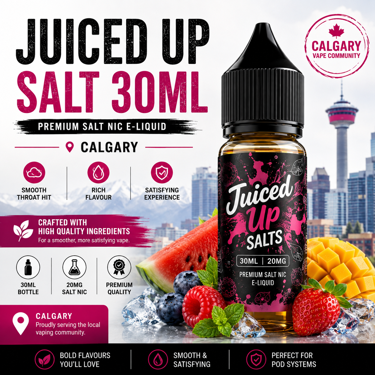 Juiced Up Salt 30ml vape juice available at a Calgary vape shop