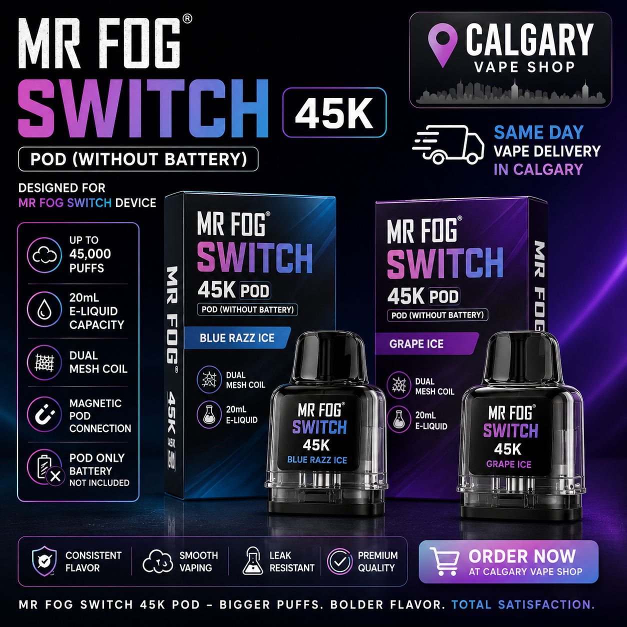 MR FOG SWITCH 45k  Pod ( Without Battery ) Calgary Vape Delivery