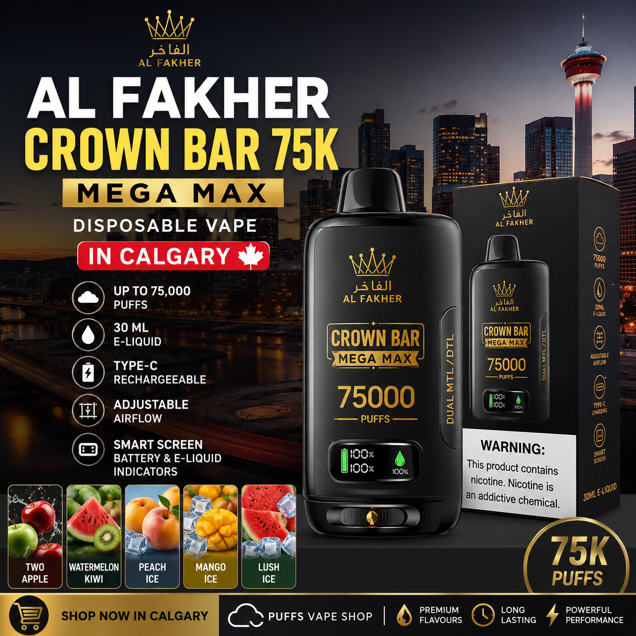 Al Fakher Crown Bar 75K Mega Max Disposable Vape in Calgary