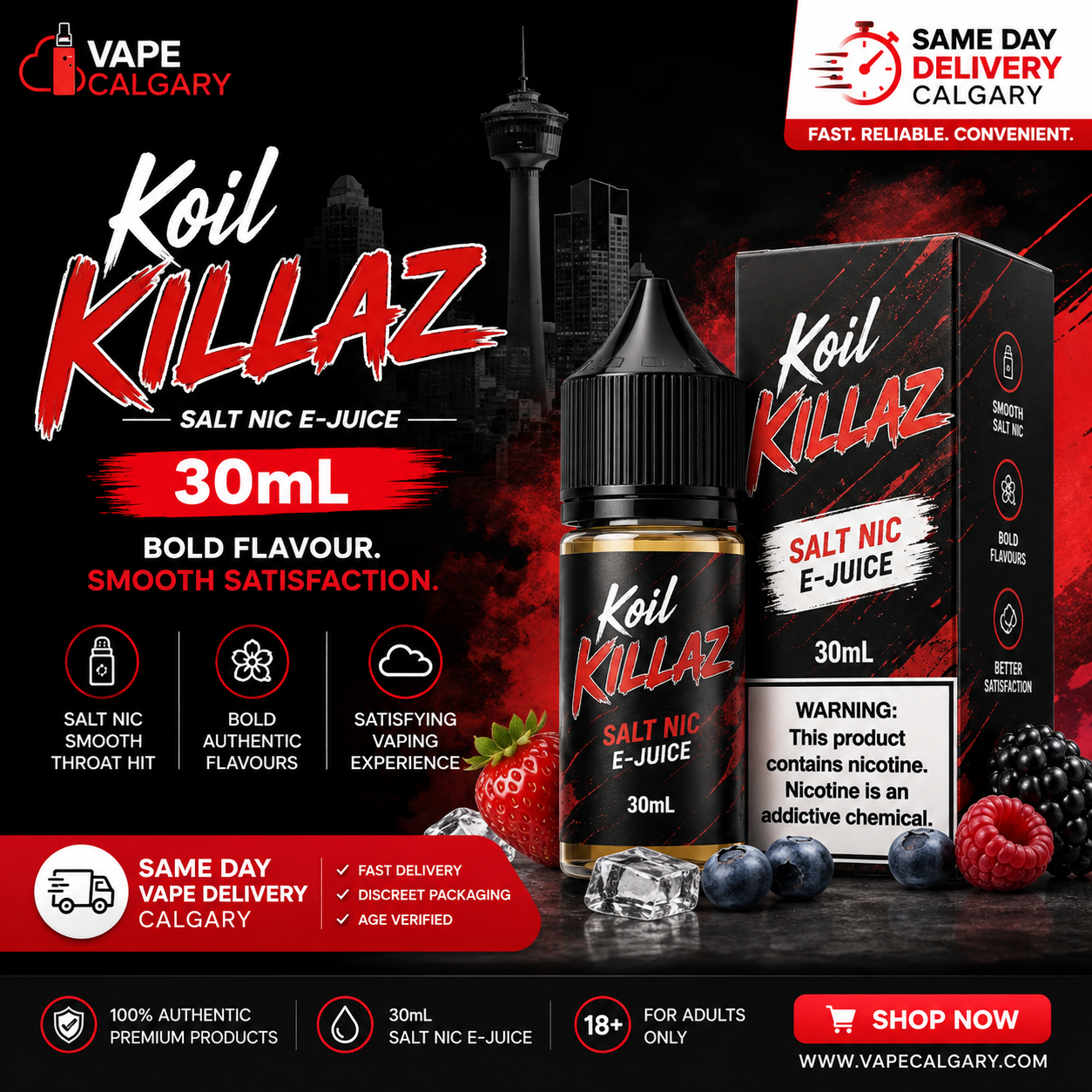 Koil Killaz Salt Nic E-Juice 30mL available in Calgary