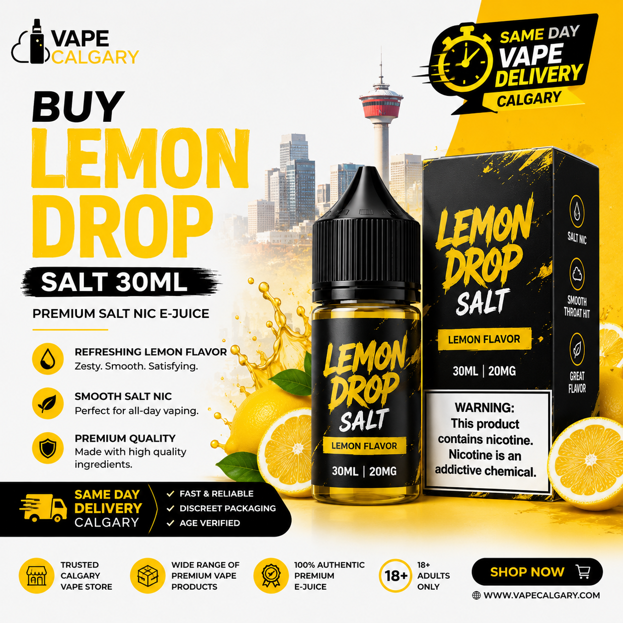 Buy Lemon Drop Salt 30ml | Same Day Vape Delivery Calgary