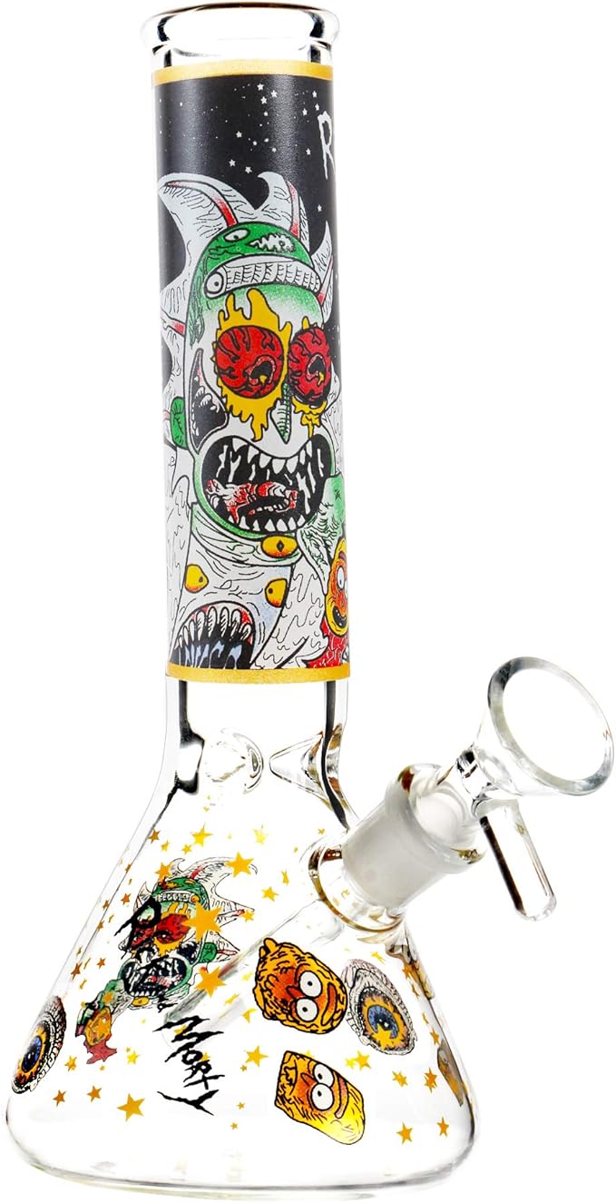 Rick & Morty Glass Bongs with Downstem 7 mm Glass , 14 inch Height [wp291]