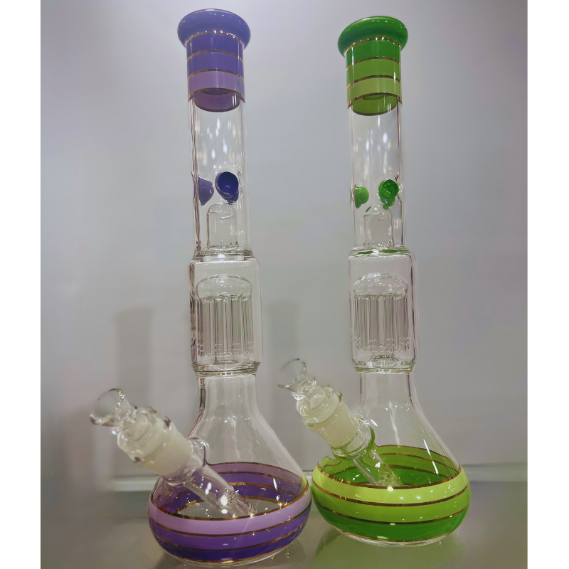 18 inch Height , 10 Arm Tree Perc Beaker Glass Bong , 5 mm thick with Six Shooter Downstem [Grace 9]