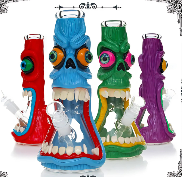 10 Inches 7mm Thickness | 3D Hand Painting Glass Smoking Pipe Monster bong [Model hd255]