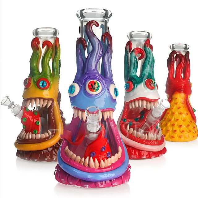 Glow in DARK Bongs | 12 Inches Height , 7 mm Thick | 3D Hand Painting Bong [ Model HD357 ]