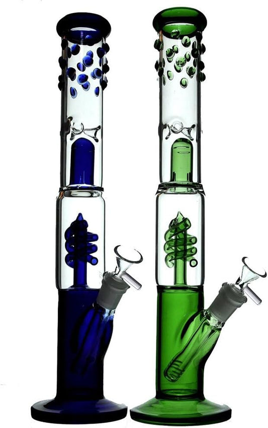 16" High Glass Bong fashion designed coil Percolator water pipe with splash guard On Glass 14mm Downstem [Grace 11]