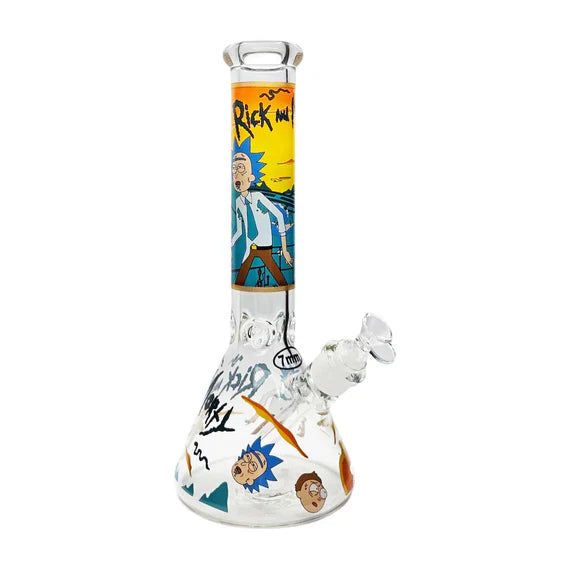 Rick & Morty Glass Bongs with Downstem 7 mm Glass , 14 inch Height [wp291]