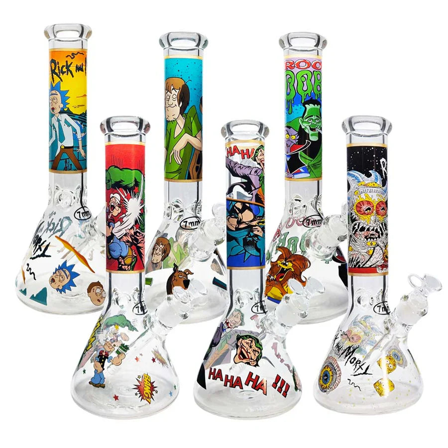 Rick & Morty Glass Bongs with Downstem 7 mm Glass , 14 inch Height [wp291]