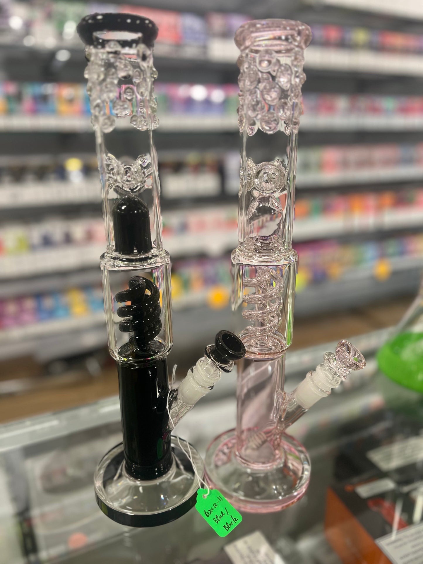 16" High Glass Bong fashion designed coil Percolator water pipe with splash guard On Glass 14mm Downstem [Grace 11]