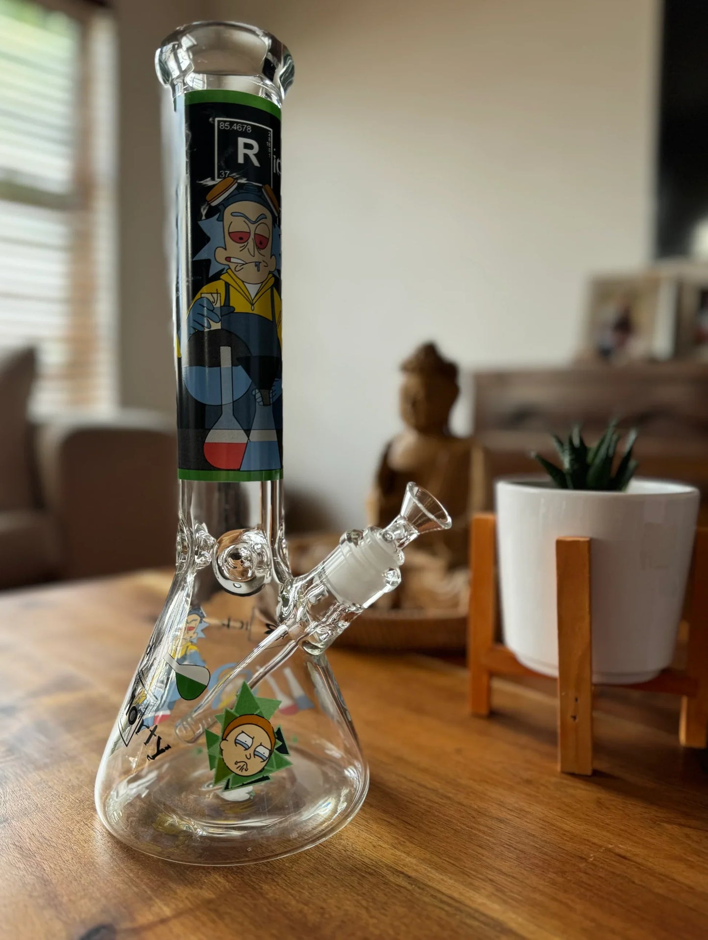 Rick & Morty Glass Bongs with Downstem 7 mm Glass , 14 inch Height [wp291]