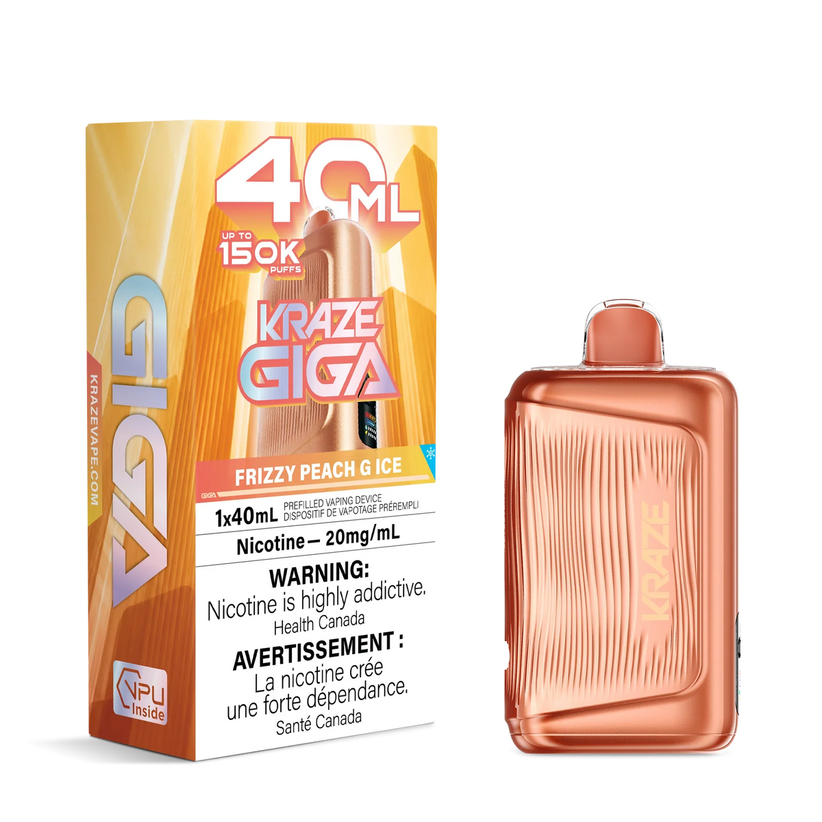  KRAZE GIGA 150K Disposable Vape – Frizzy Peach G Ice 
