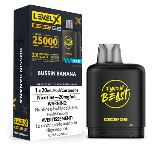 Level X Boost G2 25000 Puffs Pod-Bussin Banana 20MG