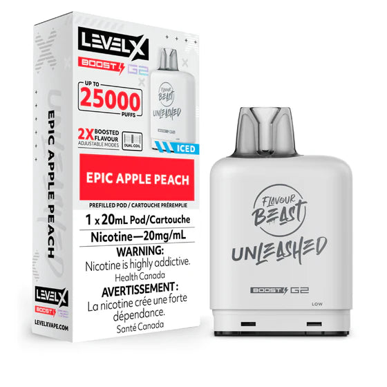 Pod Boost G2 25000 bouffées Level X - Epic Pomme Pêche 20MG