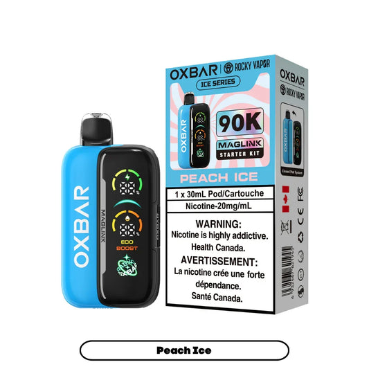 OXBAR Rocky Vapor MagLink 90K Starter Kit – Peach Ice Disposable Vape 30ml (20mg)