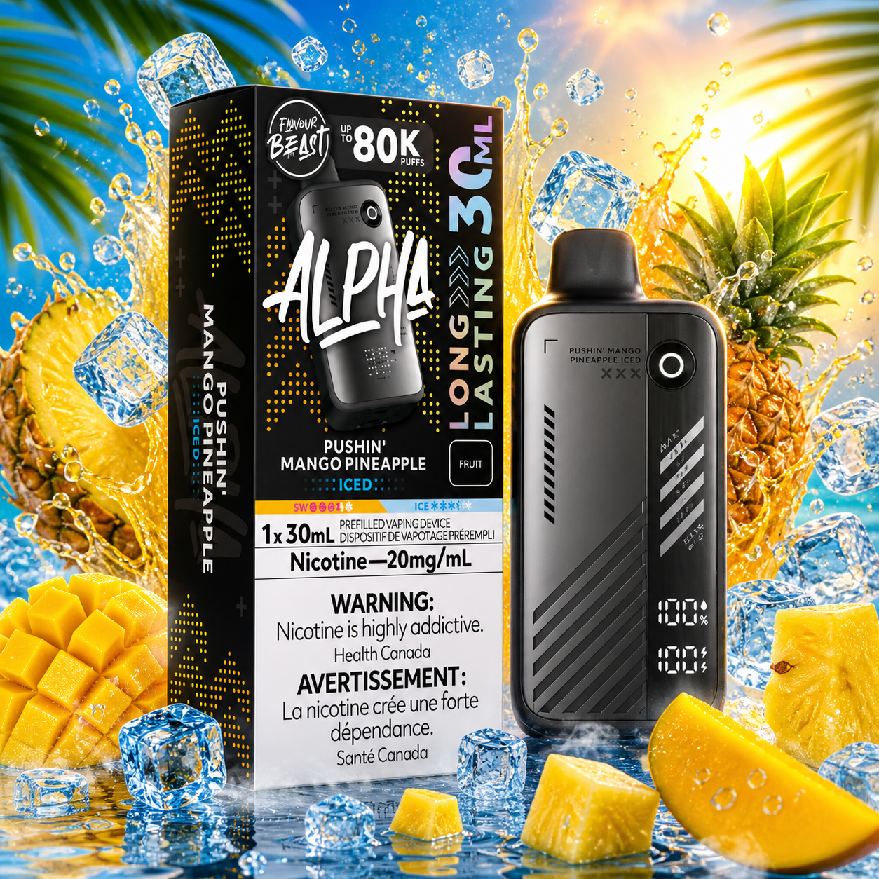 Pushin Mango Pineapple Iced - Flavour Beast Alpha 80K Disposable vape