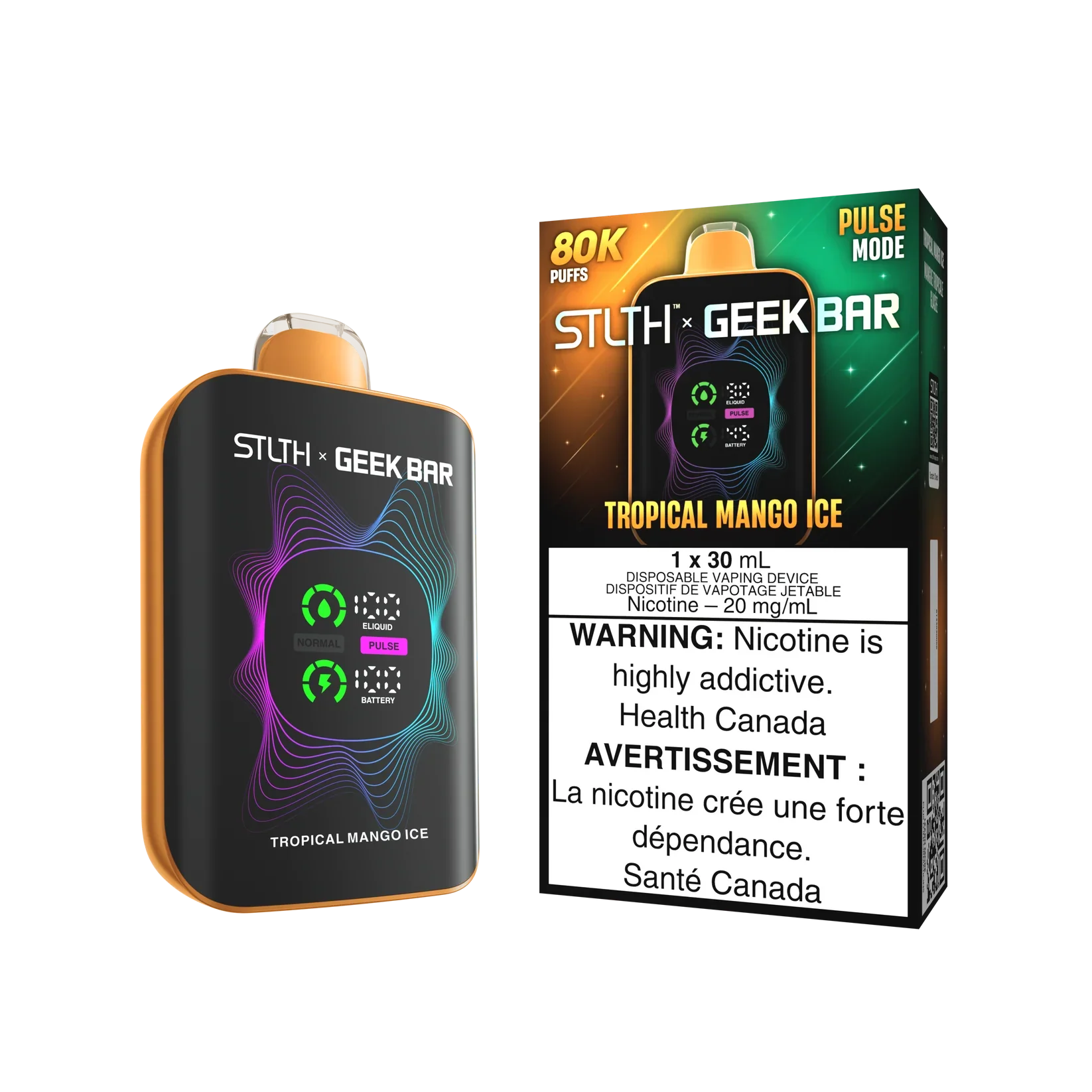 Tropical Mango Ice STLTH Geek Bar 80K disposable vape device