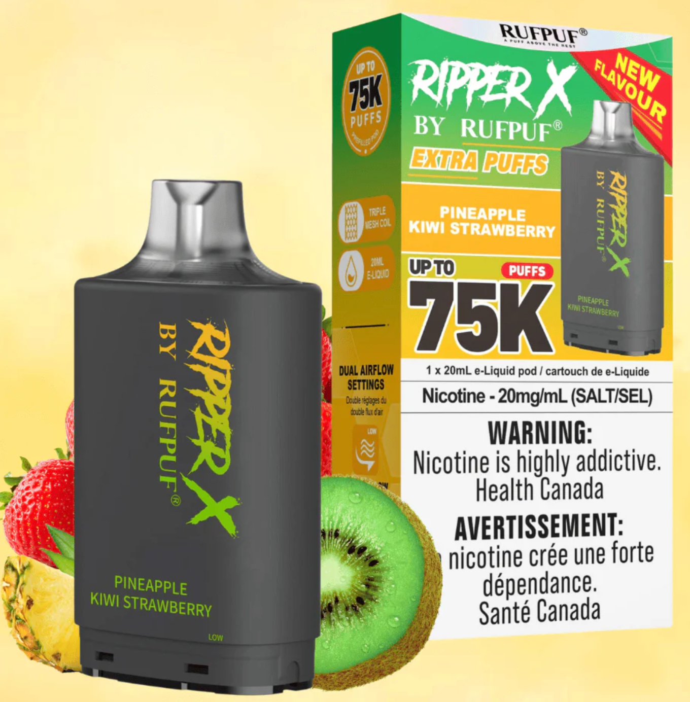 Pineapple Kiwi Strawberry - Ripper X 75k Disposable Pod -  (Without Battery)