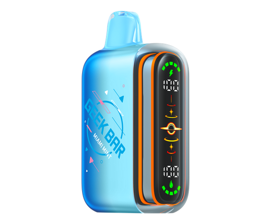 A light blue and orange Geek Bar vape device with a digital display screen, shown on a plain white background.