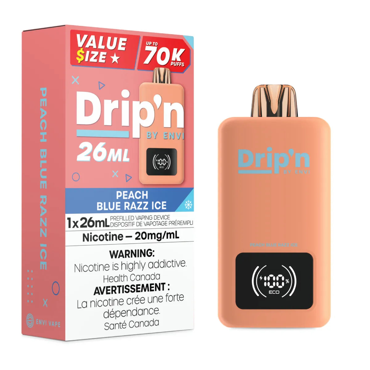 Peach Blue Razz Ice - Drip'n by Envi Disposable 70k Puffs