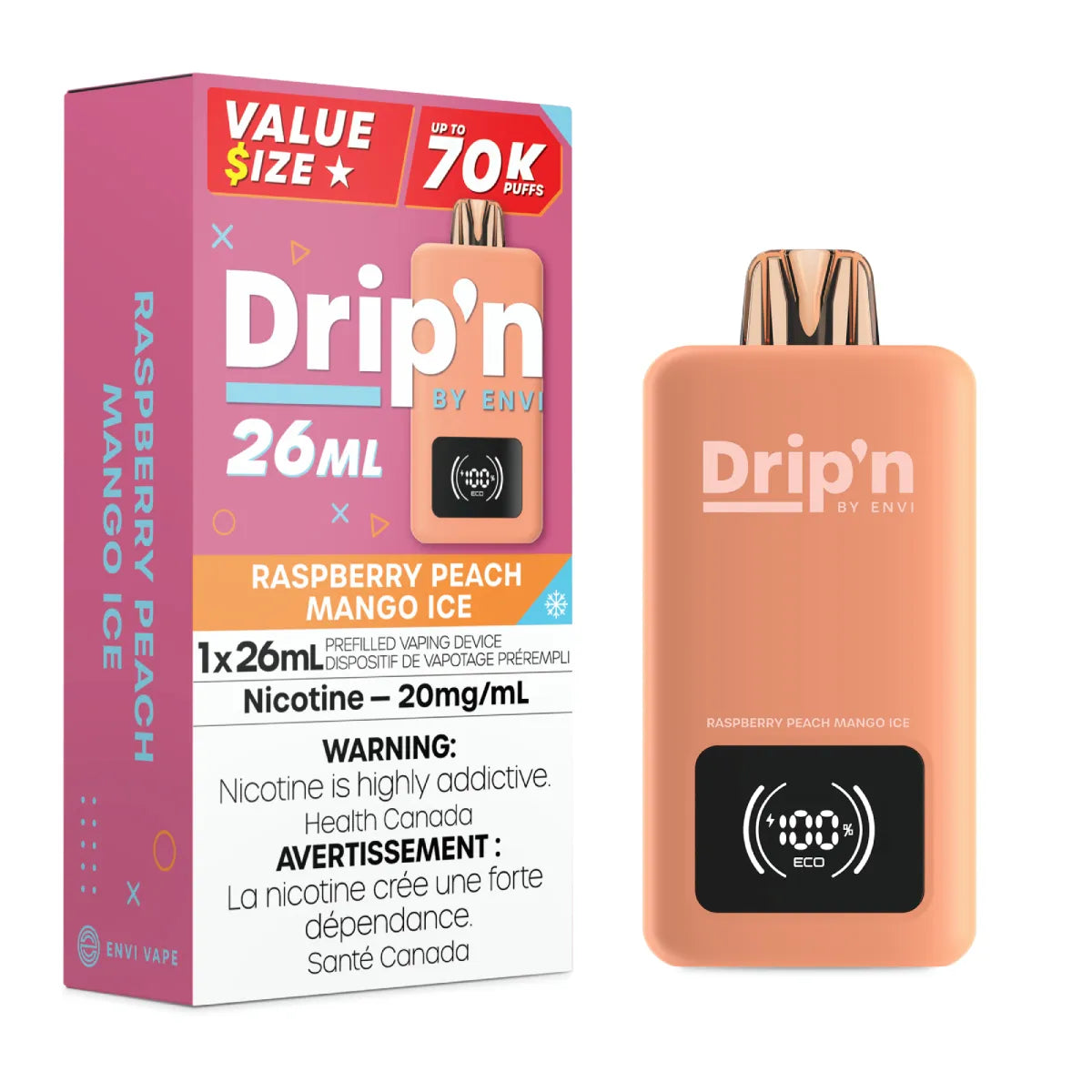 Raspberry Peach Mango Ice - Drip'n by Envi Disposable 70k Puffs