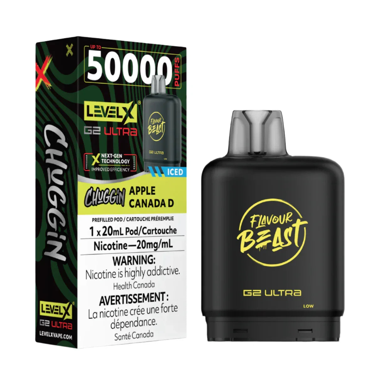Chuggin' Apple Canada D  - Flavour Beast Level X G2 Ultra 50k Vape Pod ( 20mL/20mG ) No Battery