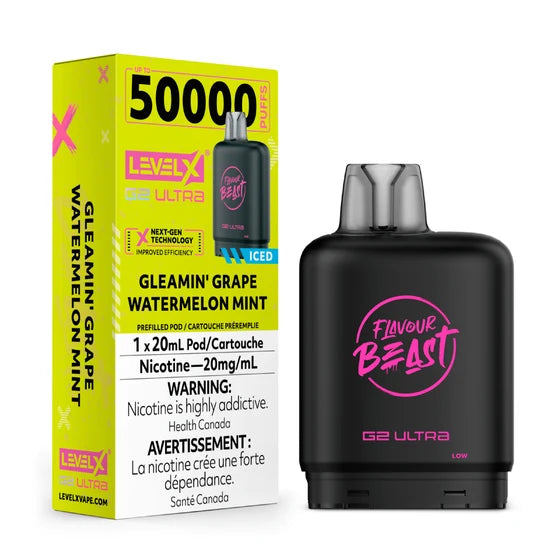 Buy Level X G2 Ultra Pod Gleamin' Grape Watermelon Mint (Iced) with up to 50,000 puffs, 