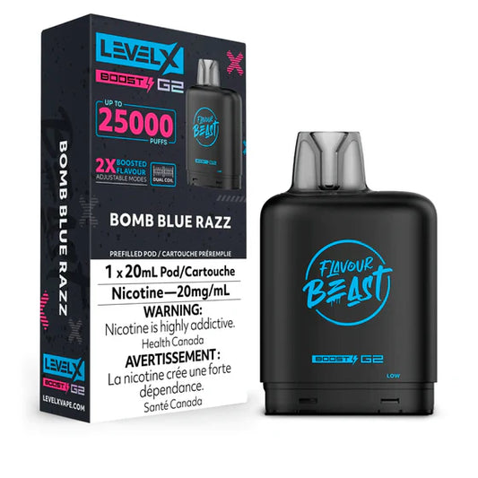 Level X Boost G2 25000 Puffs Pod-Bomb Blue Razz 20MG