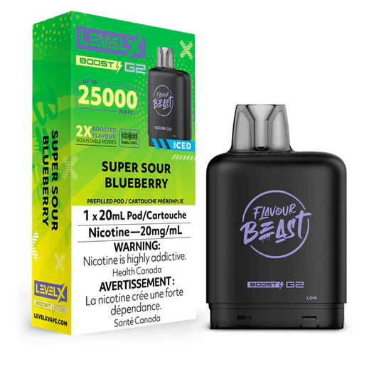 Pod Boost G2 25000 bouffées de niveau X - Razz glacé bleu super acide 20 MG