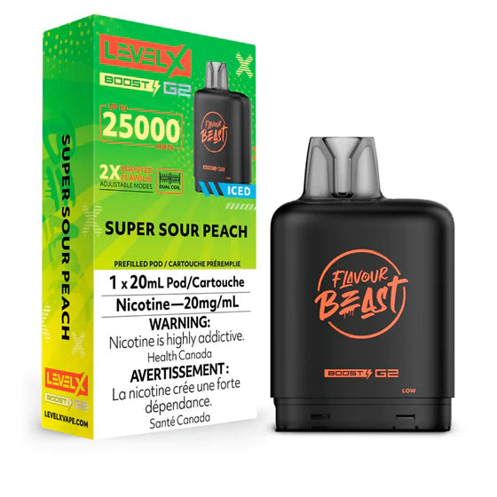 Pod Boost G2 25000 bouffées Level X - Pêche glacée super aigre 20 MG