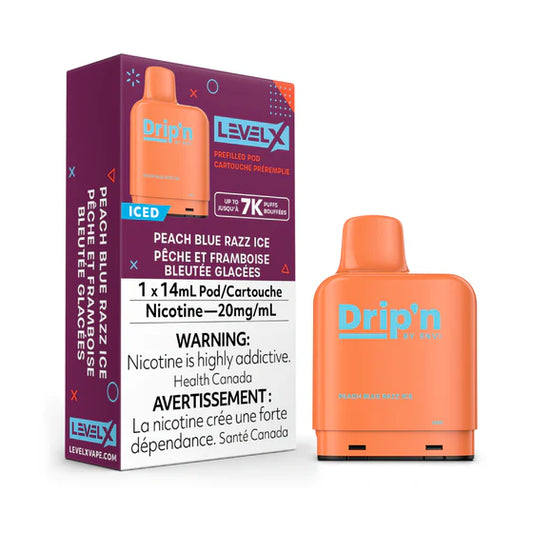 Level X Drip'n Pod 14 ml - Razz Ice Pêche Bleue 20 mg